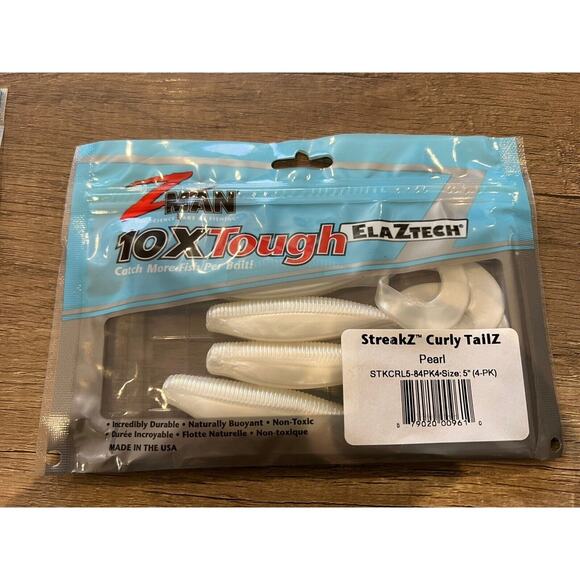 Z-MAN STREAKZ CURLY TAILZ 5” Pearl White 4pk Soft Fish Bait Fishing Tackle New - Picture 1 of 2